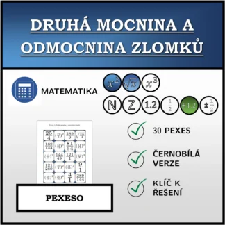 Pexeso: Druhá mocnina a odmocnina zlomků