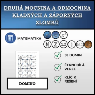 Domino: Druhá mocnina a odmocnina kladných a záporných zlomků