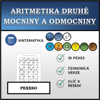 Pexeso: Aritmetika druhé mocniny a odmocniny