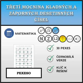 Pexeso: Třetí mocnina kladných a záporných desetinných čísel