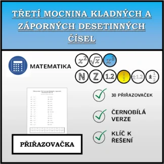 Přiřazovačka: Třetí mocnina kladných a záporných desetinných čísel