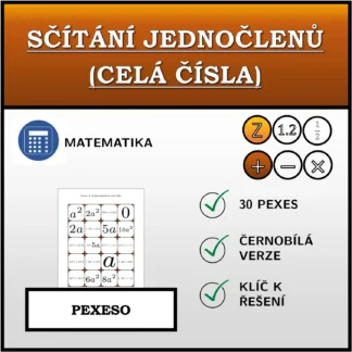 Pexeso: Sčítání jednočlenů (celá čísla)