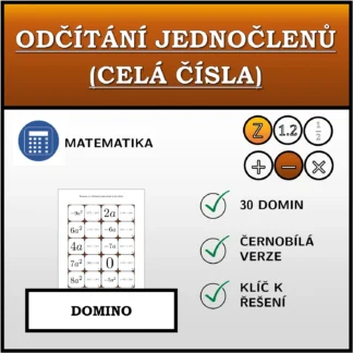 Domino: Odčítání jednočlenů (celá čísla)