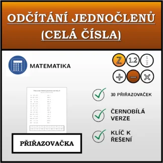 Přiřazovačka: Odčítání jednočlenů (celá čísla)