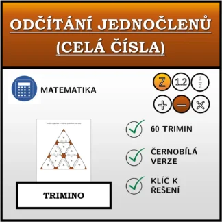 Trimino: Odčítání jednočlenů (celá čísla)
