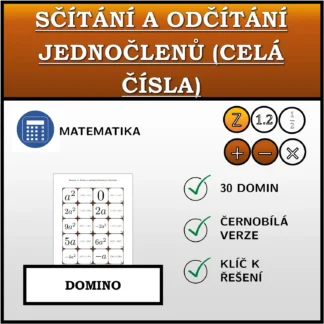 Domino: Sčítání a odčítání jednočlenů (celá čísla)