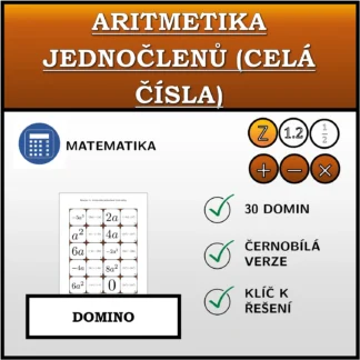 Domino: Aritmetika jednočlenů (celá čísla)