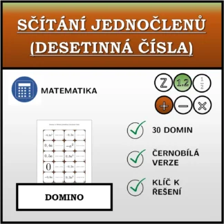 Domino: Sčítání jednočlenů (desetinná čísla)