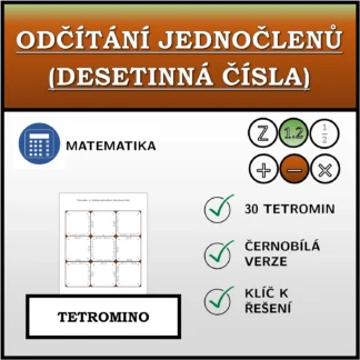 Tetromino: Odčítání jednočlenů (desetinná čísla)