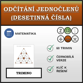 Trimino: Odčítání jednočlenů (desetinná čísla)