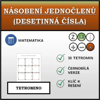 Tetromino: Násobení jednočlenů (desetinná čísla)