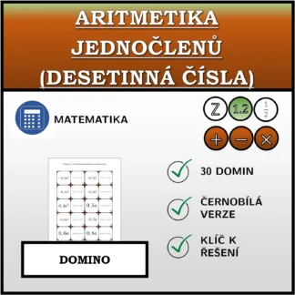 Domino: Aritmetika jednočlenů (desetinná čísla)