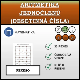 Pexeso: Aritmetika jednočlenů (desetinná čísla)