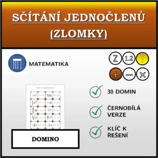 Domino: Sčítání jednočlenů (zlomky)