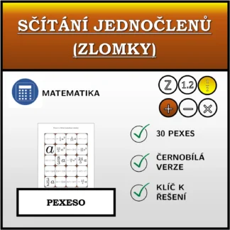 Pexeso: Sčítání jednočlenů (zlomky)