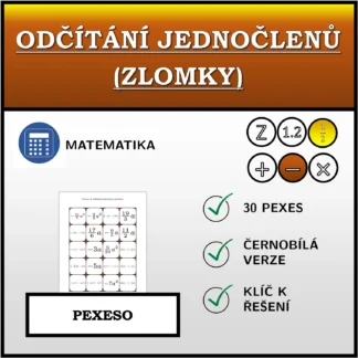 Pexeso: Odčítání jednočlenů (zlomky)