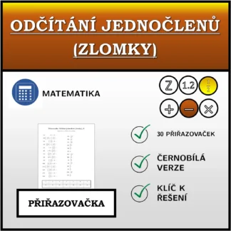 Přiřazovačka: Odčítání jednočlenů (zlomky)