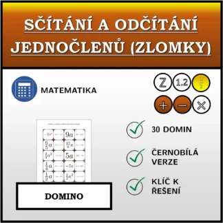 Domino: Sčítání a odčítání jednočlenů (zlomky)