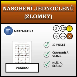 Pexeso: Násobení jednočlenů (zlomky)