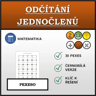 Pexeso: Odčítání jednočlenů