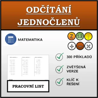 Pracovní list: Odčítání jednočlenů
