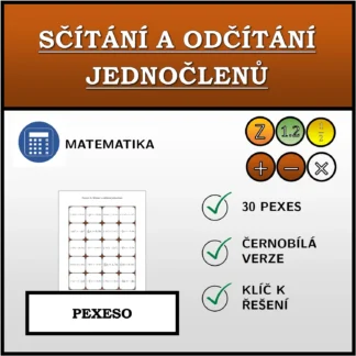 Pexeso: Sčítání a odčítání jednočlenů