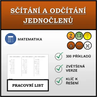 Pracovní list: Sčítání a odčítání jednočlenů