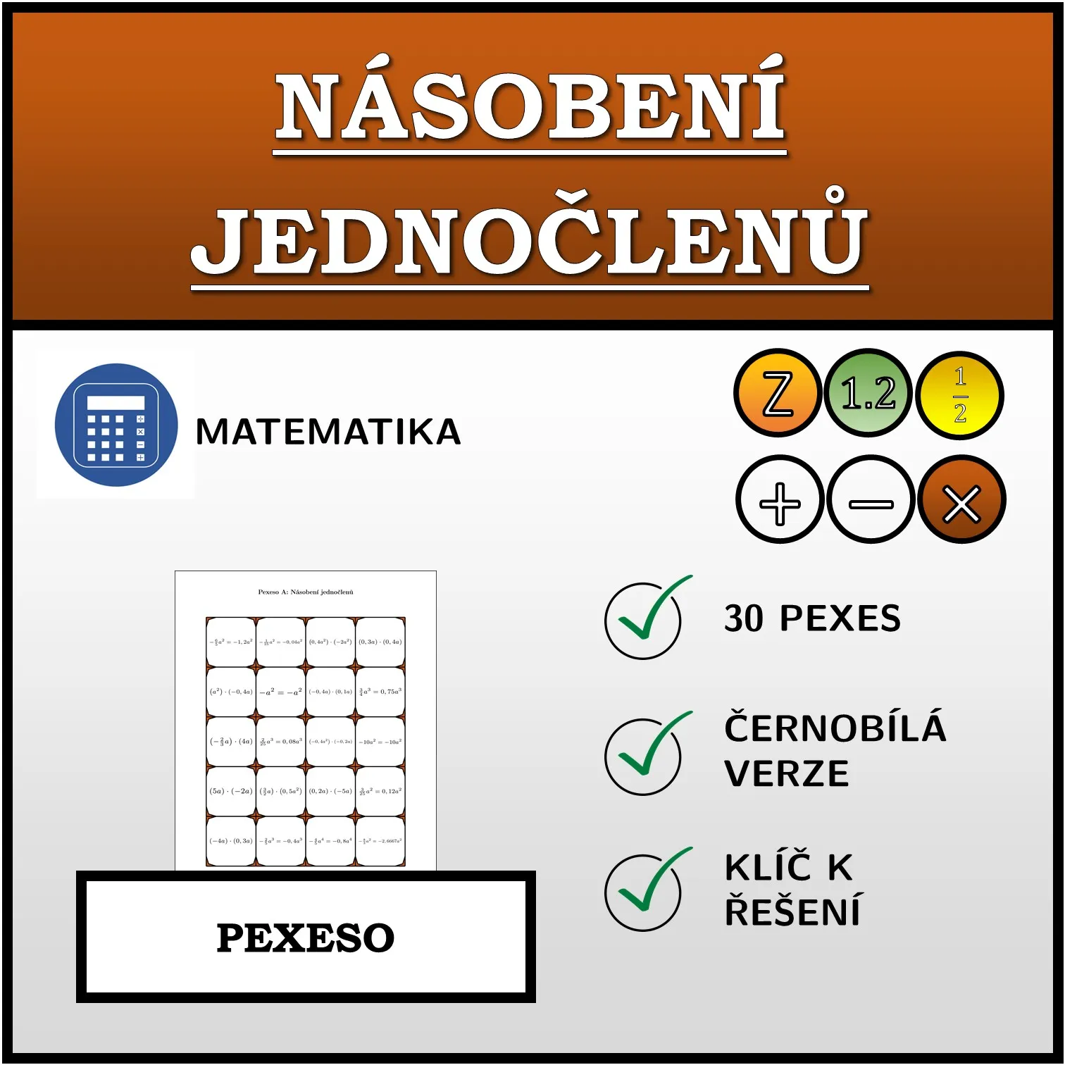 Pexeso: Násobení jednočlenů