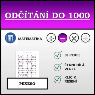 Pexeso: Odčítání do 1000