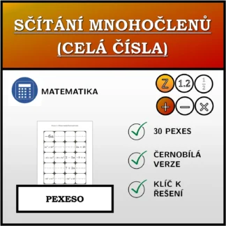 Pexeso: Sčítání mnohočlenů (celá čísla)