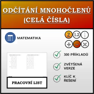 Pracovní list: Odčítání mnohočlenů (celá čísla)
