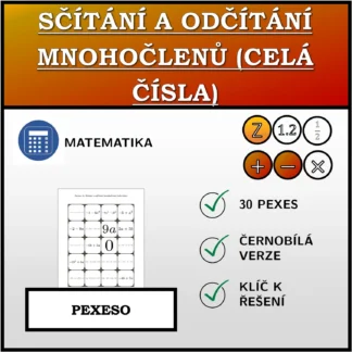 Pexeso: Sčítání a odčítání mnohočlenů (celá čísla)