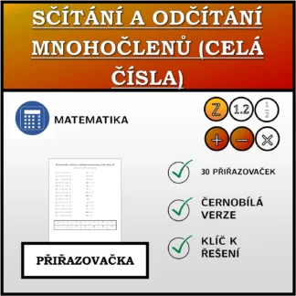 Přiřazovačka: Sčítání a odčítání mnohočlenů (celá čísla)