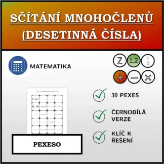 Pexeso: Sčítání mnohočlenů (desetinná čísla)