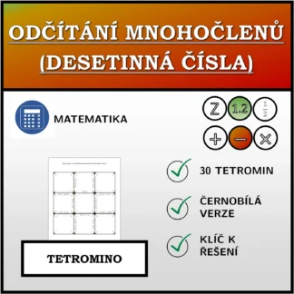 Tetromino: Odčítání mnohočlenů (desetinná čísla)
