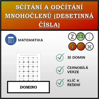 Domino: Sčítání a odčítání mnohočlenů (desetinná čísla)