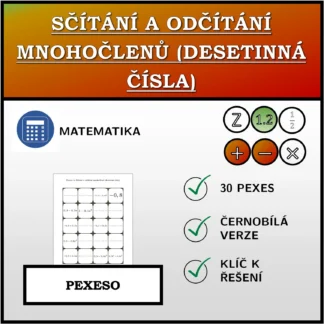Pexeso: Sčítání a odčítání mnohočlenů (desetinná čísla)