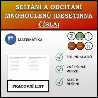 Pracovní list: Sčítání a odčítání mnohočlenů (desetinná čísla)