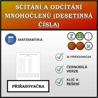 Přiřazovačka: Sčítání a odčítání mnohočlenů (desetinná čísla)