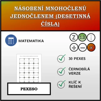 Pexeso: Násobení mnohočlenů jednočlenem (desetinná čísla)