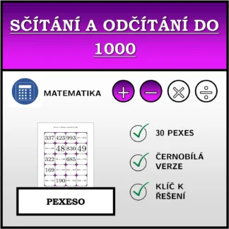 Pexeso: Sčítání a odčítání do 1000