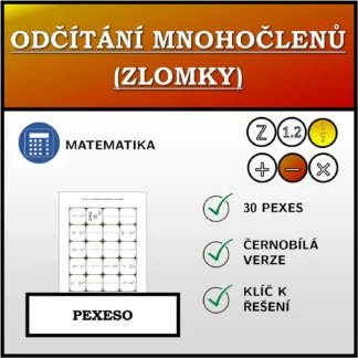 Pexeso: Odčítání mnohočlenů (zlomky)