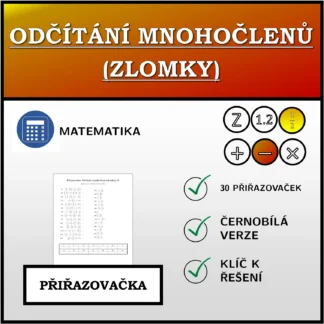 Přiřazovačka: Odčítání mnohočlenů (zlomky)