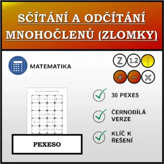 Pexeso: Sčítání a odčítání mnohočlenů (zlomky)