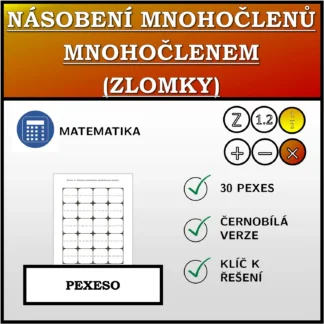 Pexeso: Násobení mnohočlenů mnohočlenem (zlomky)