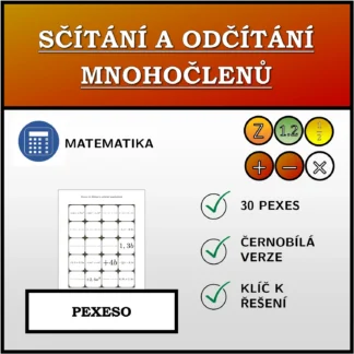 Pexeso: Sčítání a odčítání mnohočlenů