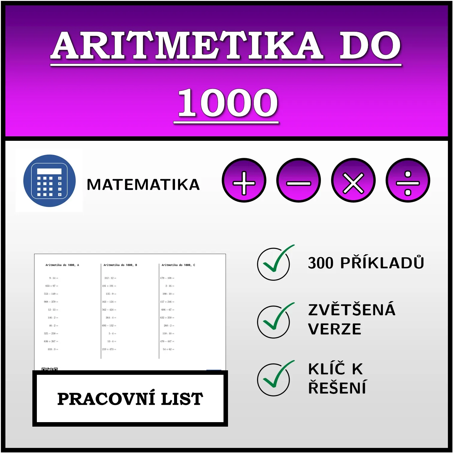 Pracovní list: Aritmetika do 1000