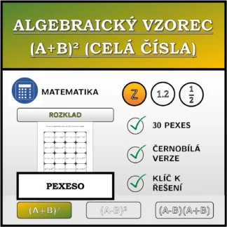 Pexeso: Algebraický vzorec (A+B)² (celá čísla), rozklad