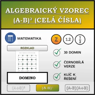 Domino: Algebraický vzorec (A-B)² (celá čísla), rozklad