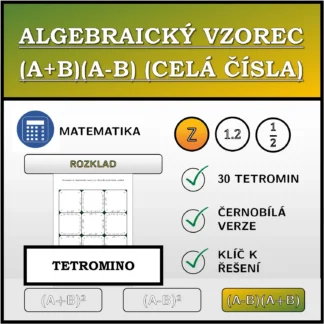 Tetromino: Algebraický vzorec (A+B)(A-B) (celá čísla), rozklad